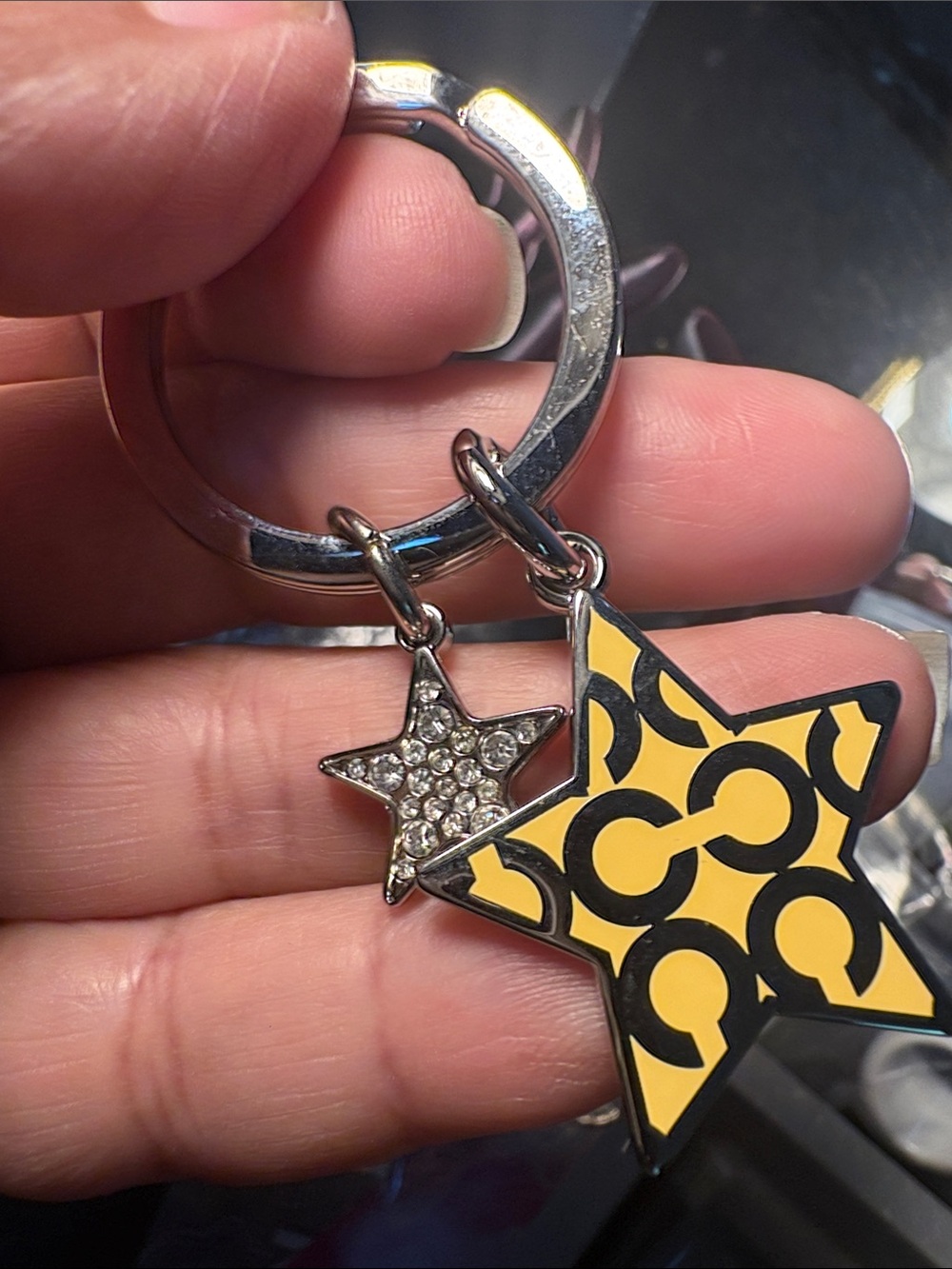Coach Silver Star Double Charm Keyring